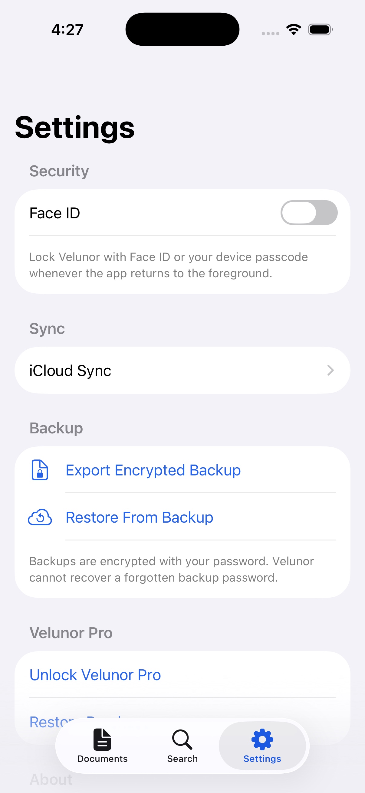 Filestead privacy, sync, and backup settings